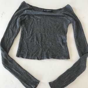 Brandy Melville off-the-shoulder ribbed grey top